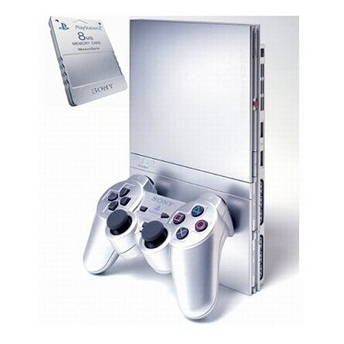 Childrens Toyshop  Video-Spiele : Playstation 2 - Konsole PS2 Slim Silber + Memorykarte 8MB silber