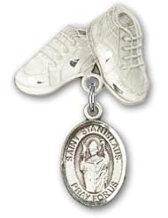 Sterling Silver Baby Badge with St. Stanislaus Charm and Baby Boots Pin
