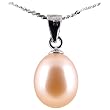 Freshwater Cultured Oval Shape 8-9mm Pink Pearl Pendant, 16" Sterling Silver 1MM Cable Chain