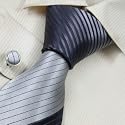 S2045 Designer Hand Made Silver Necktie Cufflinks Set Grey Stripes Ties for Men Jacquard Woven Pure Silk Mens Tie and Cuff Links Gift Tie Set