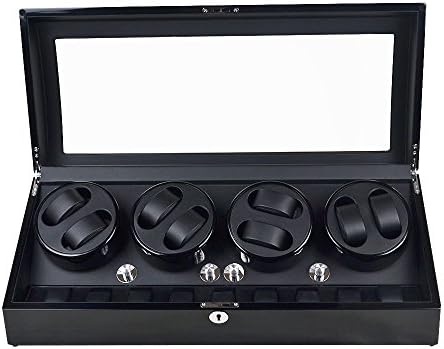 Topiastore Luxury Black Quad Automatic Watch Winder Display Box Case 8+9 Leather Storage