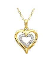 18K Yellow Gold Plated Sterling Silver Diamond Heart Pendant-Necklace on an 18in. Chain