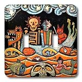 Paul Honatke Designs Prints - The Devil s Dream folk art skulls mexican colorful surrealism - Light Switch Covers - double toggle switch