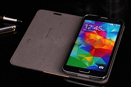 Galaxy S5 Leather Case, Rich Light Brown Wood Grain Hard Case Cover Credit Card Slot Flip Book Stand Design Case For Samsung Galaxy S5 with Retail Box