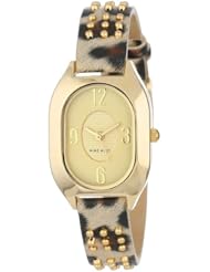 Nine West Womens NW/1464CHLE  Oval Gold-Tone Studded Leopard Print Strap Watch