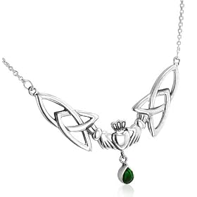 Buy Sterling Silver Celtic Claddagh with Trinity Knots and Emerald-Green Glass Stone Teardrop... by Silver Insanity
