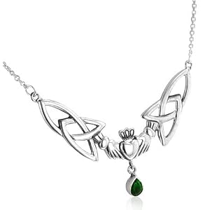 Buy Sterling Silver Celtic Claddagh with Trinity Knots and Emerald-Green Glass Stone Teardrop... by Silver Insanity
