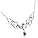 Sterling Silver Celtic Claddagh with Trinity Knots and Emerald-Green Glass Stone Teardrop Adjustable 17" Necklace