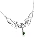 Sterling Silver Celtic Claddagh with Trinity Knots and Emerald-Green Glass Stone Teardrop Adjustable 17" Necklace