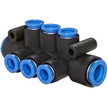SMC KM11-08-12-6 PBT Push-To-Connect Tubing Manifold, 2 Inlets-12 mm, 6 Outlets-8 mm Tube OD