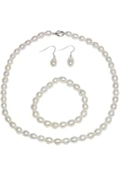 Genuine Cultured Freshwater White Pearl Necklace Bracelet & Earring Set