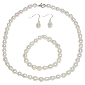 Genuine Freshwater White Pearl Necklace Bracelet & Earring Set