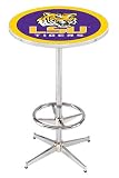 36" LSU Counter Height Pub Table - Chrome Base with Footrest - NCAA