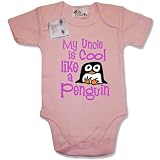 Dirty Fingers - My Uncle is COOL like a Penguin - Baby & Toddler Short Sleeve Bodysuit / BabyGrow, 3-6 months, Pink