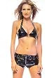 Vinyl Studded Halter Sexy Lingerie Intimate Apparel with Studs