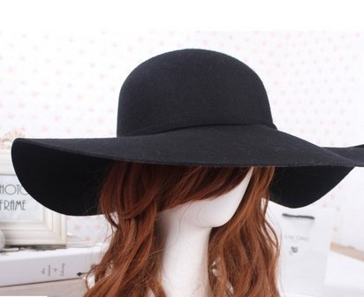New Vintage Women Lady Wide Brim Wool felt Bowler Fedora Hats Floppy Cloche Cap Black+free gift