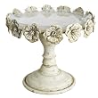 10.5" Antique Ivory Colored Iron and Glass Rose Pedestal Cake Stand