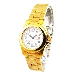 WOMENS VICTORINOX SWISS ARMY STEEL GOLD PLATED OFFICERS GOLD WATCH 24520