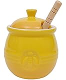 Creative Co-Op Stoneware Honey Pot with Wood Honey Dipper, Yellow