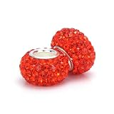 Bella Fascini Orange Crystal Pave Beads, Made with Swarovski Crystal Elements, Solid Sterling Silver Core - European Bead Charms, Set of 2