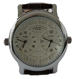Mens Dual Time Watches with Leather Strap in Brown