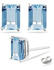 1.60 Cts of 7x5 mm AAA Emerald Aquamarine Stud Earrings in 14K White Gold