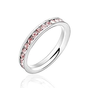 PlusMinus New Womens Pink Crystal Titanium Steel Fashion Rings Size 7