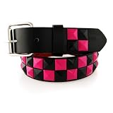 METALLIC STUDDED CHECKERED KIDS LEATHER BELT Black & Pink Studs on Black Medium (24 - 28)