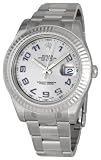 Rolex Datejust II Silver Arabic Dial Fluted 18k White Gold Bezel Oyster Bracelet Mens Watch 116334SAO
