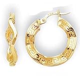 14k Yellow Small Greek Key Twisted Hoop Earrings
