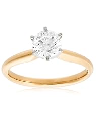 Certified 14k Yellow Gold Round Solitaire Diamond Engagement Ring (1 Cttw, H-I... by