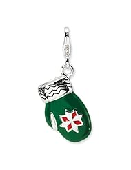 Sterling Silver 3 D Enameled Green Mitten with Lobster Clasp Charm