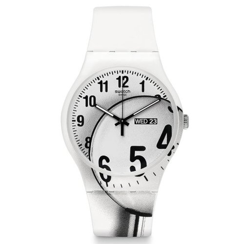 Swatch Enlarge Time White Dial White Silicone Strap Unisex Watch SUOW704