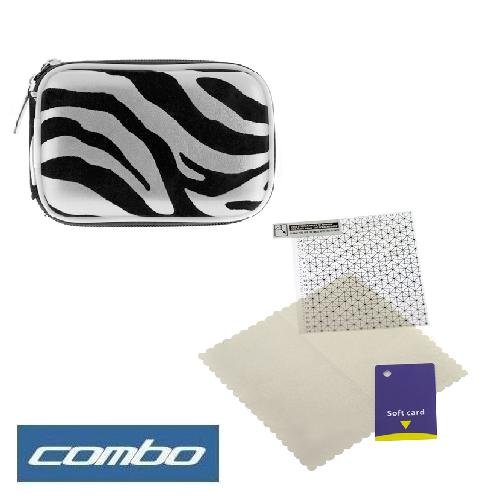 Silver Zebra Zipper Eva Pouch Carrying Case + Universal LCD Screen Protector for FujiFilm Z Series FinePix Z30