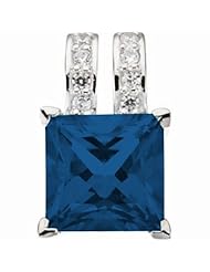 14K White Gold Princess Cut Chatham Created Sapphire and Diamond Pendant -- LIFETIME WARRANTY