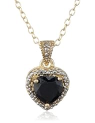 Goldtone Finish Silver Gemstone Heart Pendant Necklace, 18"
