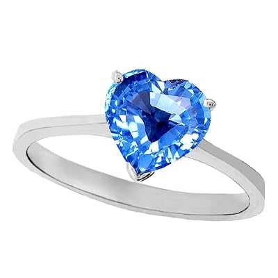 2.00 cttw 14K Gold Genuine Blue Topaz Heart Shape Solitaire Engagement Ring - 14kt White Gold