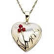 14k Yellow Gold Ruby and Mother-of-Pearl Heart Flower Pendant, 18"
