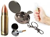SET: 1x Bullet/Ammunition Metal Refillable Cigar Cigarette Lighter with Environment-Friendly Smokeless Pocket Ashtray Keychain