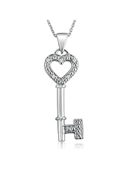 Sterling Silver and Diamond Key to Your Heart Pendant Necklace 18 in. Chain