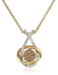 14k Gold Plated Sterling Silver Champagne and White Diamond Pendant Necklace (1/4 cttw, I-J Color, I2-I3 Clarity), 18"