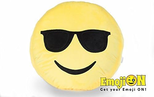 Stuffed Plush Emoji Pillow by EmojiON - Round Smiley Emoticon Pillow - Ultra Soft Plush Toy - Cute Bed Pillow, Fun Chair Cushion - Fluffy, Extra Large Pillow - Sunglasses - 14 inch (35cm)