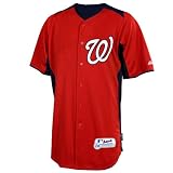 MLB Boys' Washington Nationals Short Sleeve Authentic Button Front Cool Base Batting Practice Jersey (Scarlet/Navy, Large)