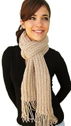 Handmade Scarf in Natural Oatmeal - 100% Hand-knitted Long (Men/women)
