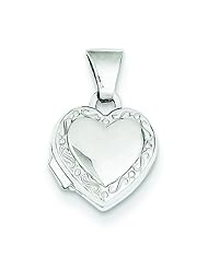 14K White Gold Scrolled Heart Locket Pendant Jewelry