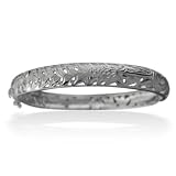 925 Silver Filigree Tropical Flower Hinged Bangle 8IN Hawaiian Jewelry