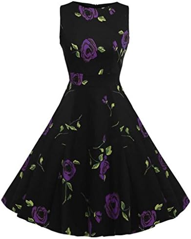VEZEL Women Summer Casual Sleeveless Floral Mini Party Cocktail Dress(Purple,Size M)