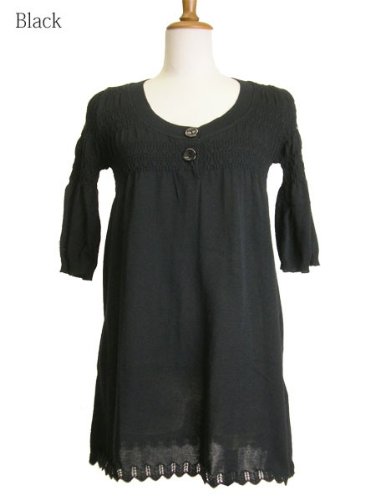 【トワトワ】《シャーリングチュニック》大人可愛いデザイン☆7分袖チュニック