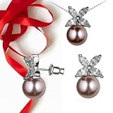 Parure femme Tehani - pendentif + boucles d'oreille - couleur argent - Oxyde de zirconium et perle de synthese