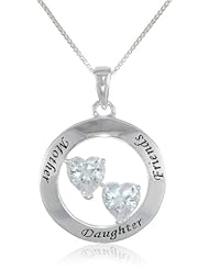 Sterling Silver Cubic Zirconia "Mother Daughter Friends" Circle Pendant Necklace, 18"